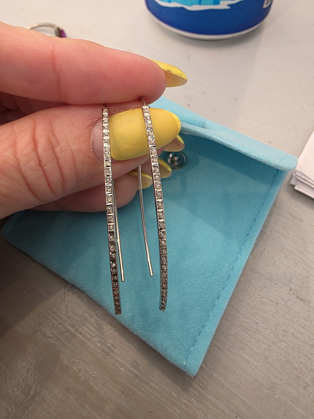 Zales Silver And Diamond Long Drop Bar Earrings